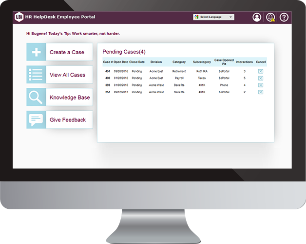 screenshot of LBi HR HelpDesk